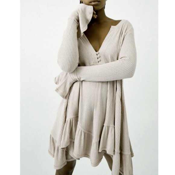FREE PEOPLE OATMEAL OLIVIA HENLEY WAFFLE TUNIC TOP - Picture 4 of 9